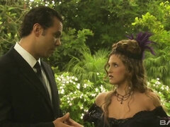 Μελαχροινή, Σε στάση σκύλου στα τέσσερα, Γλείψιμο, Φυσικά βυζιά, Εκτός, Μουνί, Καλσόν, Ρετρό