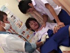 Skinny asian jocks analpounding in threesome