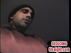 Amateur straight stud jerks off oiled cock in closeup at home