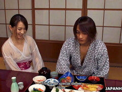 Hitomi Hayama is spread open and licked in a see-through kimono