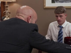 Blond twink is getting his ass banged in the office