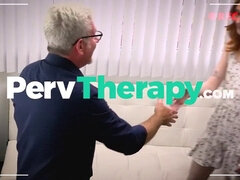 Redhead teen with small tits gets dominated and face fucked in rough BDSM fantasy