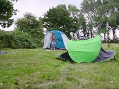 Blondin, Doggystyle, Orgasm, Utomhus, Offentlig, Rider, Suger, Trekant