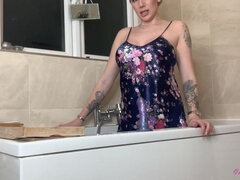Satin Nighty Dildo Fuck in the Bath