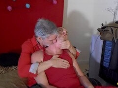 Naughty stepdad Richard Lennox smooches and licks Leo Blue's tanned neck