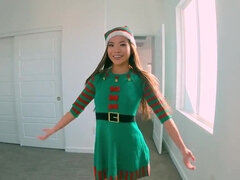 Tiny Asian gal celebrates Christmas on BF's fuckstick