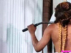 ebony tgirl dirty dancing and draining off at gym