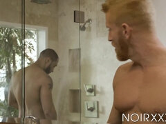 Erotic Jaxx Maxim and Johnny V get down on their knees and service one anothers penises