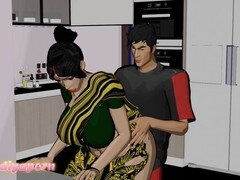 Super-hot aunty gets it in the kitchen