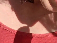 Amatør, Pik sutte, Dildo, Udendørs, Solo, Bryster