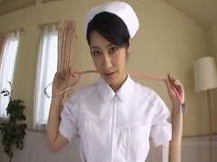 Asian nurse sucking hard on a fat dick pov
