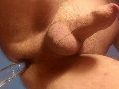 He Cums 2 Times with a Glass Dildo in His Ass!