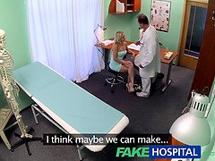 Sexy blonde teen with nice tits gets a full examination & deepthroats the doctor's big cock