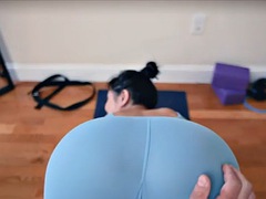 Asian girlfriend with big boobs fucked during yoga class at home