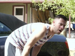 Kukk suging, Brunette, Bil, Sperm skott, Bakfra, Runke, Synsvinkel, Fitte