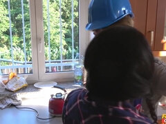 Anxious handyman screws lusty ebony with big boobs