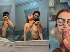 Amatoriale, Bagno, Pompino, Europea, Facciale, Fidanzata, Occhiali, Rossa