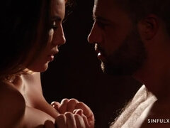 Américain, Sucer une bite, Brunette brune, Tir de sperme, Seins naturels, Chatte, Chevaucher, Nénés