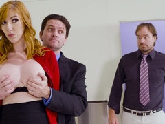 Gorgeous redhead fucks good in the office