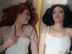 Two stunning babes stay at home to play lesbian sex games