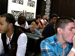 Real party male stripper gets blowjob by multiple guys