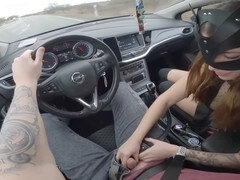 Amatör, Avsugning, Bil, Utomhus, Offentlig