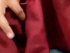 Satin Silk Handjob Porn - Dick Head Rub with Satin Silky Maroon Suit of Nurse (84)