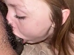 Pretty teen gives sloppy blowjob with BBC and deepthroat