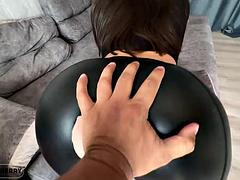 Stepsister decided to show me her hole in leather leggings! I fucked her through torn sports leggings