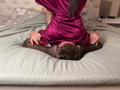 Panty Gagged Facesitting in Lingerie with Face Slapping