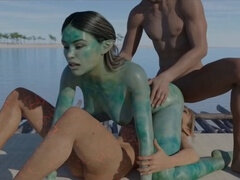 デカ尻, デカチン, 中出し, キス, 三人, ヤリマンの