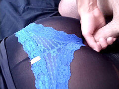 Black nylon, cum pantyhose, pov