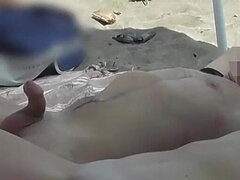 #4 Exhibitionist Wife Outdoor Amateur MILF Handjob Big Coc... Front of Voyeur with Cum - Misscreamy