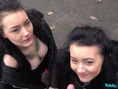 Yammy spoiled teens accept my money offer for outdoor blowjob