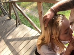 Outdoor sex, cum in mouth, in public