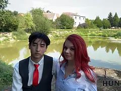 Hunt4k. redhead call girl cheated on her bf in public and toyed with her Natural Tits