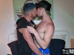 Wild bareback action as Drew Dixon gets pounded by Starlen Gold during friends with benefits encounter