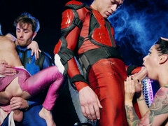 Three nymphomaniac cosplay chicks getting fucked good and proper