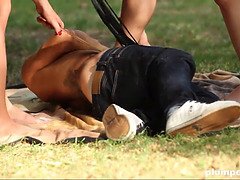 美女, デカパイ, フェティッシュ, 女 人男 人, Hd, 巨大, アウトドア, 三人