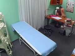 Long-haired brunette with natural breasts screwed by horny doctor