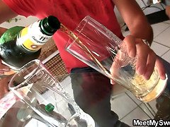 Old couple have fun with his blonde girlfriend