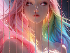 Rainbow Cosmic Beauty with Glowing Pink Eyes Fantasy Portrait Ai Art Slideshow