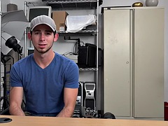 Shy white guy fucked by BBC in the office without a condom