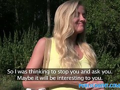 Watch this petite blonde amateur take a massive cock in public and get a cumshot in her tiny pussy