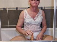 Dildo, Europäisch, Lingerie, Nylon, Transfrau, Dusche, Solo, Strümpfe