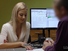 Loan4k. young chick takes off in loan office for necessary cash