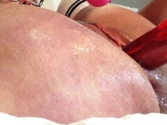 Closeup Big Dildo Show with Anal Fuck Creampie MILF and Husband