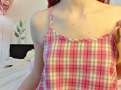 Touching small tits, gaping pussy opens wide