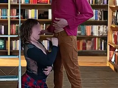 I unexpectedly give a blowjob to the chemistry teacher in the library