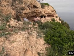 German Threesome FFM Outdoor Fuck: Blonde MILF Slut with Big Natural Tits Gets Rough Beach Sex